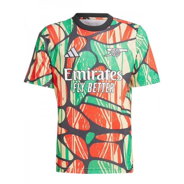 Arsenal pre-match training jersey soccer uniform men's green orange football kit tops sport shirt 2024-2025